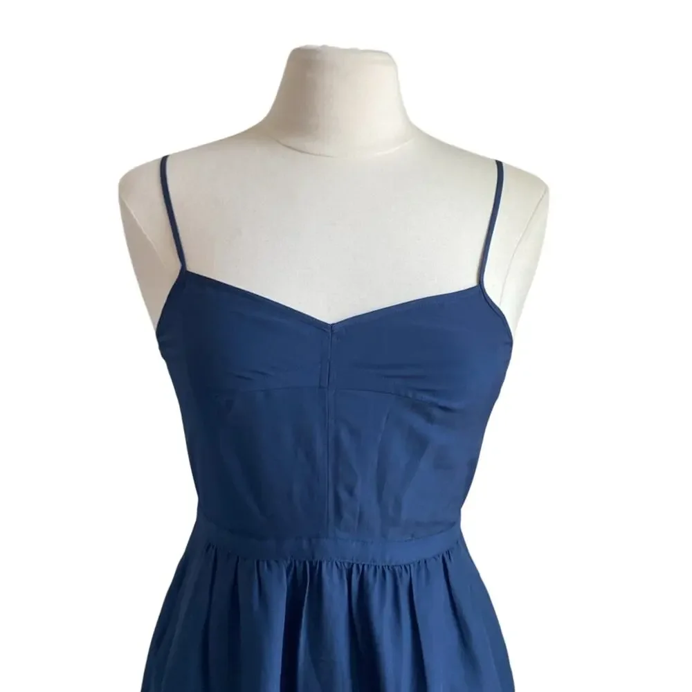 J. CREW Slip Dress Womens Sz 4 Navy Blue Spaghetti Strap Knee Length - Picture 3 of 6